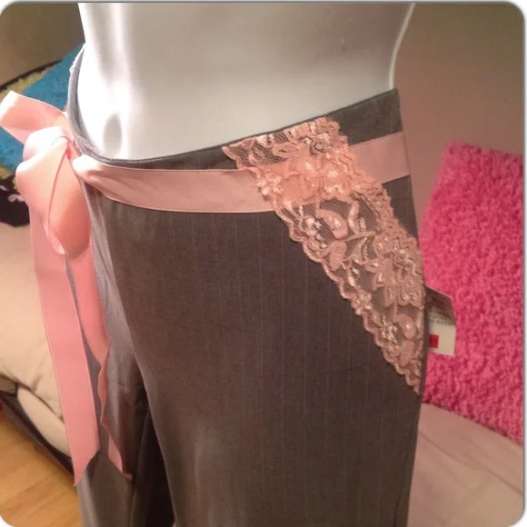 Rare Charlotte Russe NWT Vintage Juniors ankle Crop gray & pink dress pants sz 3 - Picture 6 of 7